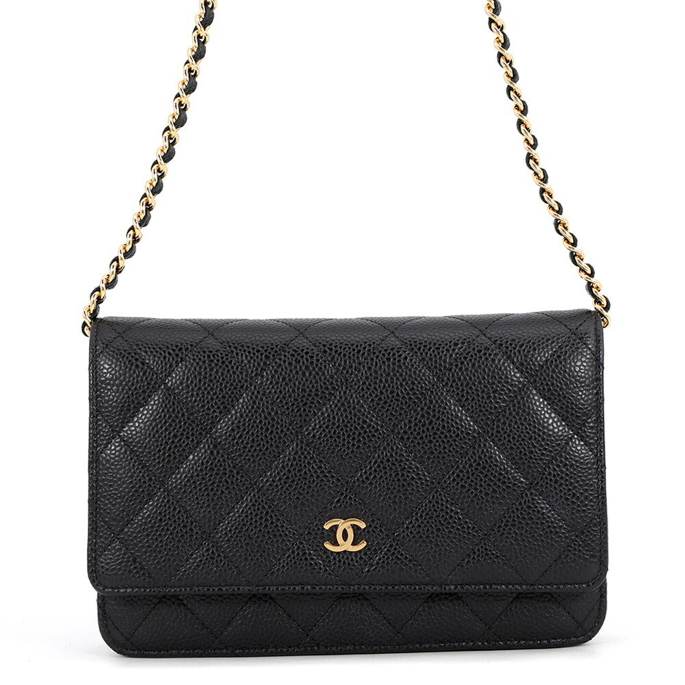 Chanel Chain Wallet Classic Matelassé Coco Mark Caviar Skin AP0250 CHANEL Bla...